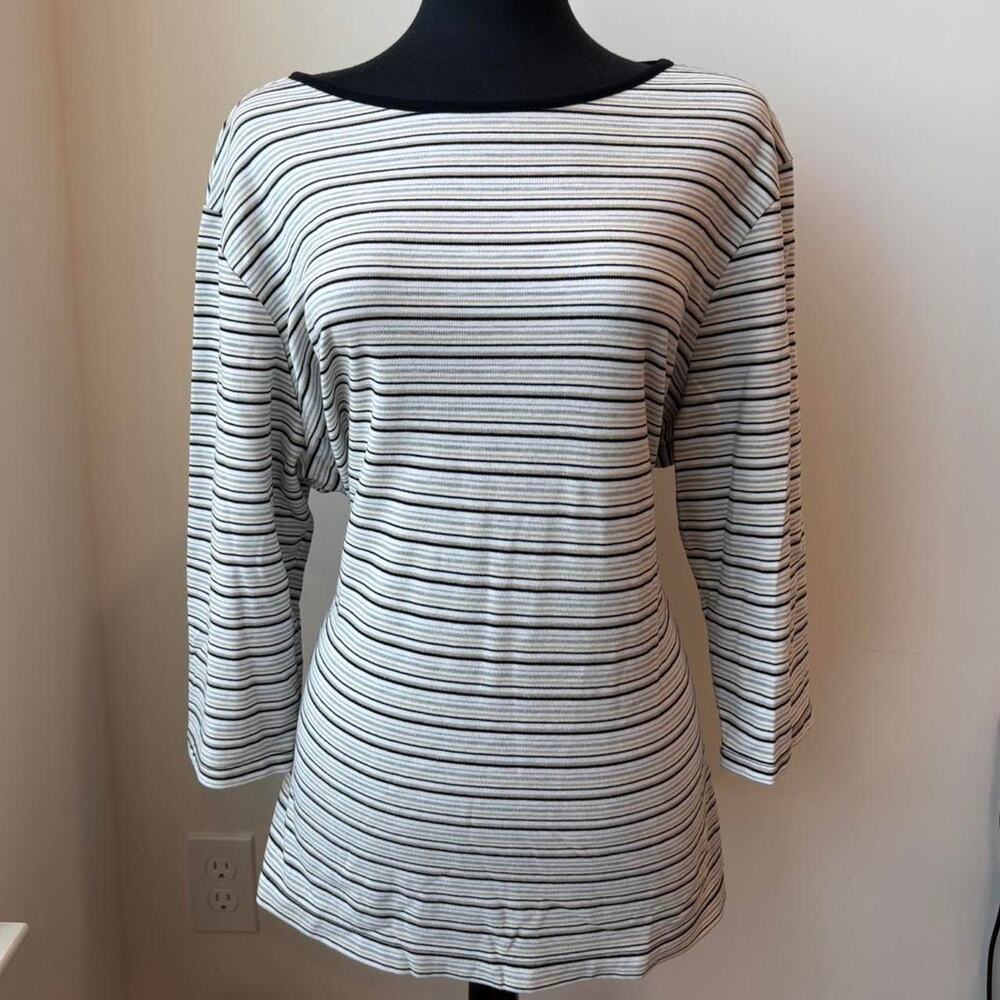 Cabin Creek Striped Casual Neutral Basic 3/4 Sleeve T-Shirt Blouse Sz 3X NEW